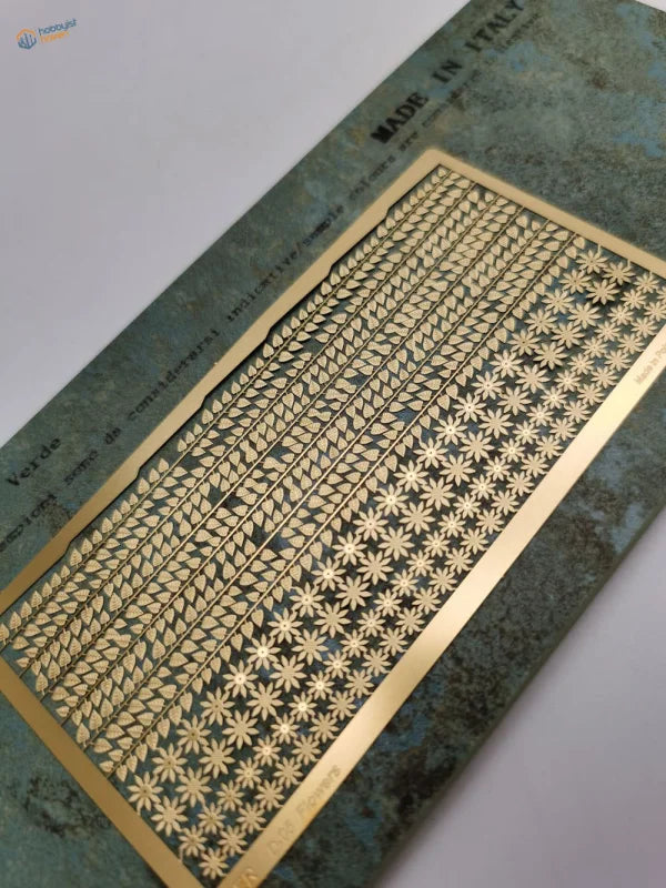 1/35 photoetch sheet sunflowers: gold leaf floral vine on dark green texture