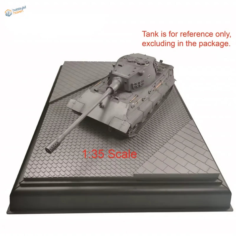 1/35 gray Tiger tank model on rectangular street diorama base