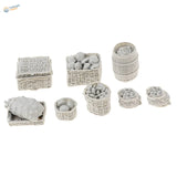 1/35 resin food baskets: miniature gray wicker baskets and barrels