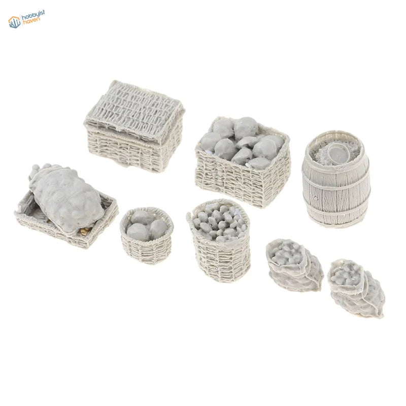 Gray 1/35 resin food baskets with woven patterns and grains