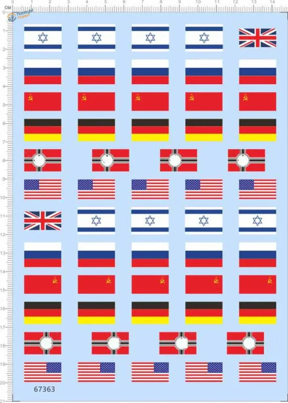 1/35 scale flags of Israel, Russia, Germany, USA, Norway for scale modeling tools