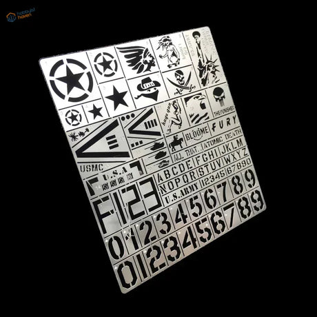 1/35 stencil sheet for WW2/modern US AFVs with silver metal designs for scale modeling armored vehicles