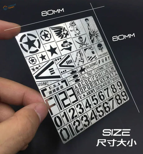 1/35 stencil for WW2/modern US AFVs: silver plate with black military insignias