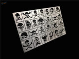 Silver 1/35 skull pattern stencils sheet with 34 pirate skull designs