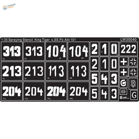1/35 black stencils for WWII Tiger II Pz.Abt.101 with white grid decals