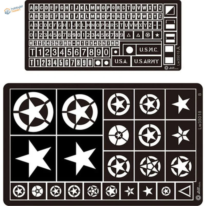 1/35 WWII U.S. vehicle markings stencils with stars for scale modeling tools