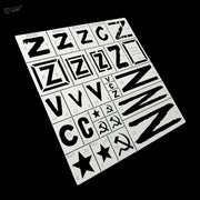 1/35 white plastic stencil with Russian invasion markings, Cyrillic, hammer-sickle