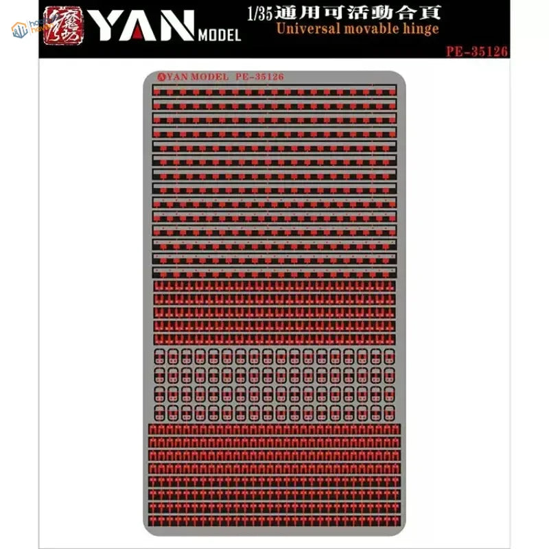 1/35 universal movable hinges: gray PE film with red black decal rows