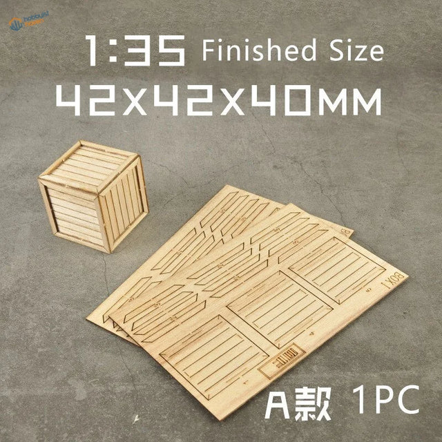 1/35 scale wooden crates model kit sheets with laser-cut patterns