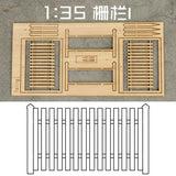 1/35 light-colored wooden fences kit with laser-cut railings and drawing