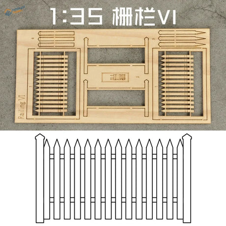 1/35 scale light wooden picket fence model kit labeled railings vi for scale modeling tools