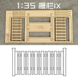 1/35 scale wooden fences model kit with light-colored detailed cutouts