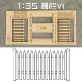 1/35 light-colored wooden fences scale model kit with pre-cut parts and diagram