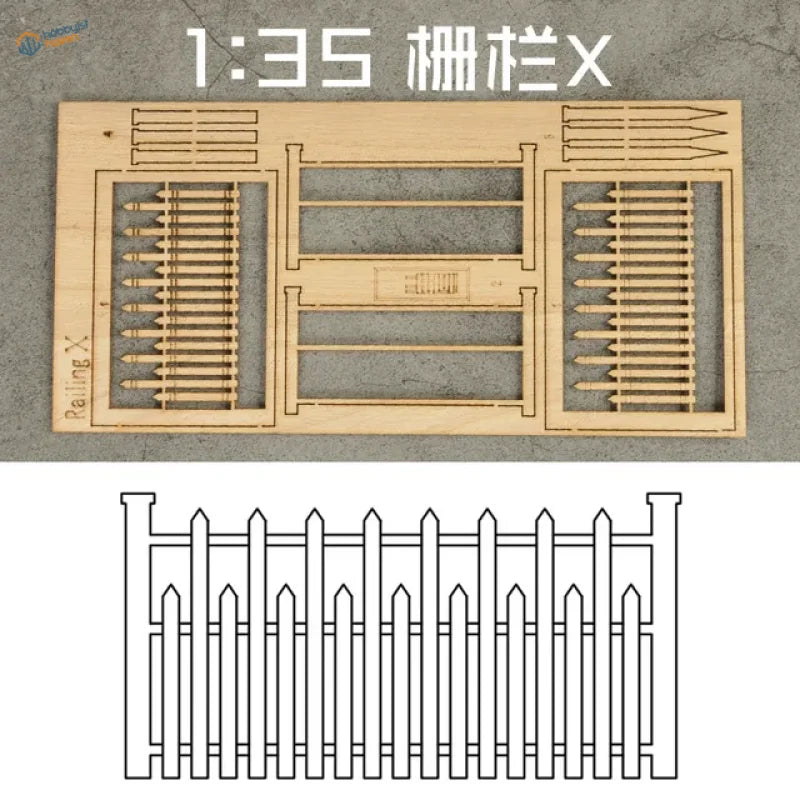1:35 scale wooden fences kit by Reeling X with pre-cut parts