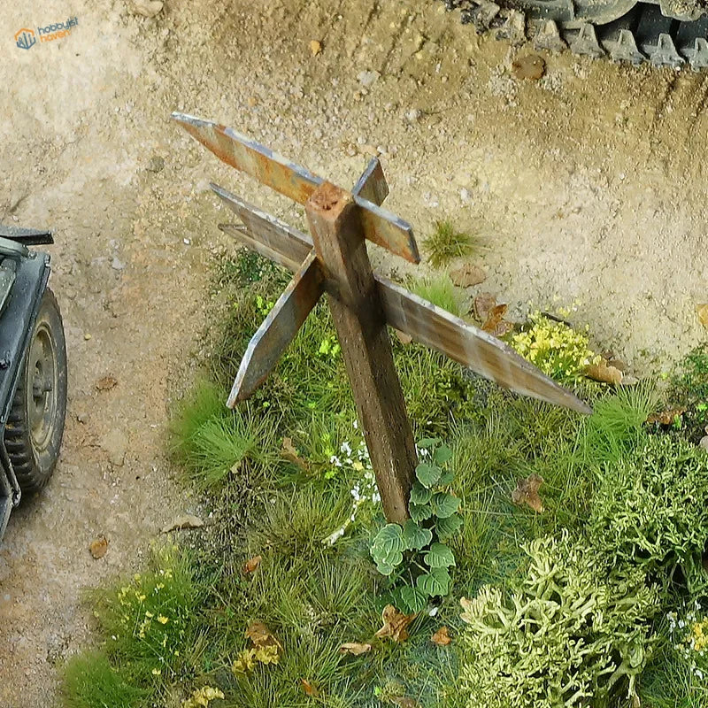Rusty mossy metal cross WWII model road sign 1/35 scale