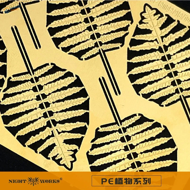 Gold North American globefern PE fern leaf decals on black background