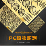 Gold North American Globefern PE stencils with black leaf feather patterns