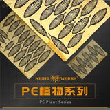 Gold ostrich fern PE plant decals with black leaf designs for scale modeling