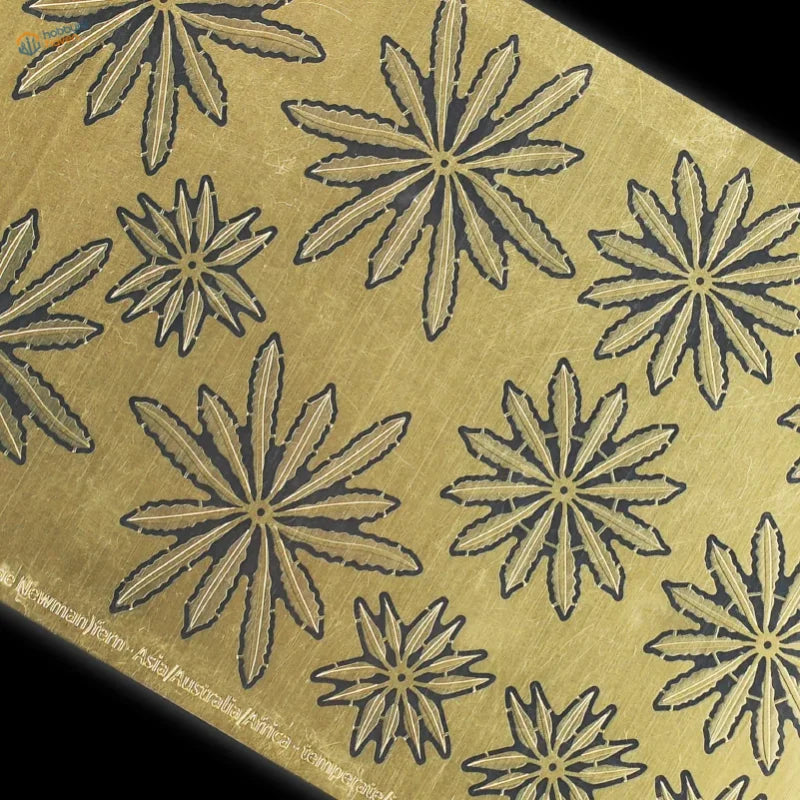 Gold tropical plant PE pattern on metallic surface for 1/48 scale modeling tools