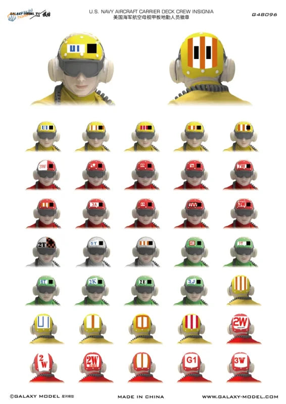 1/48 U.S. Navy carrier deck figures helmets with red yellow colors black visors insignia
