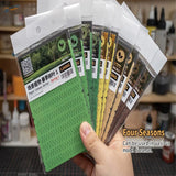 1/48 laser-cut paper leaves: 4 perforated seasonal green, yellow, brown, tan decals