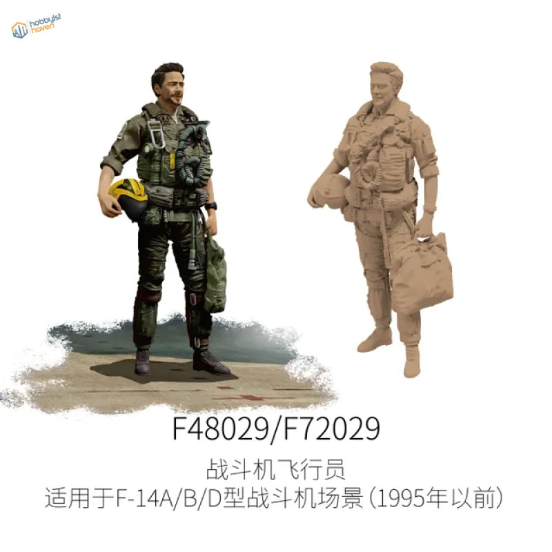 1/48 F-35 pilot figure: painted olive green resin with yellow helmet