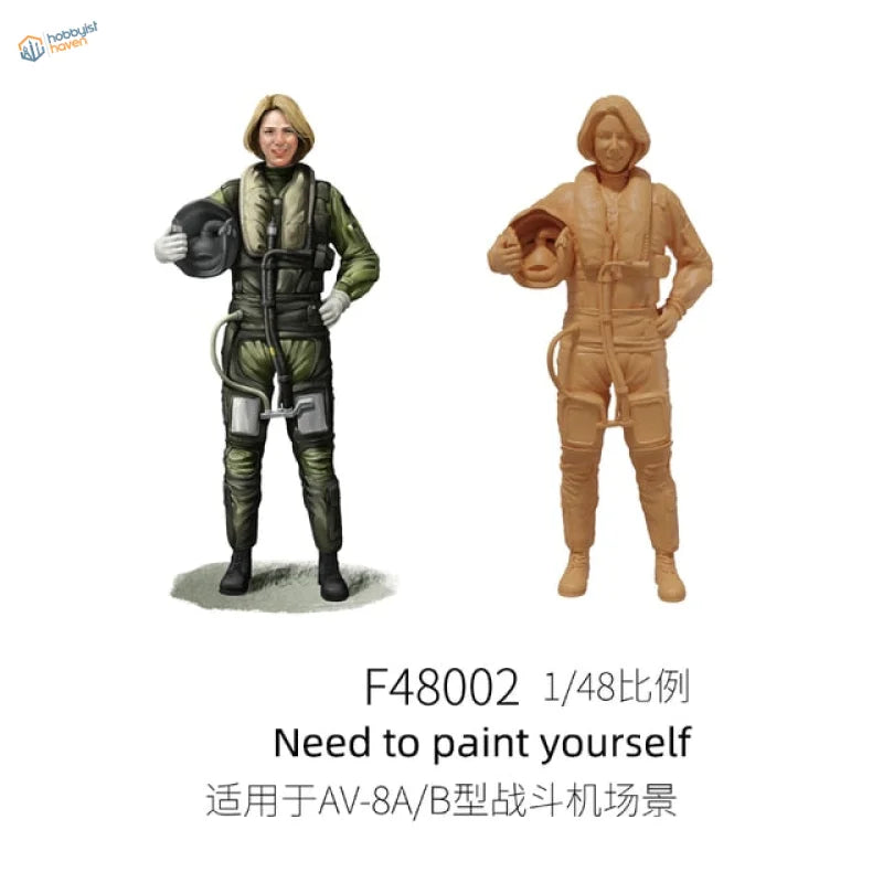 Two 1/48 resin modern fighter pilots unpainted in olive green and tan suits