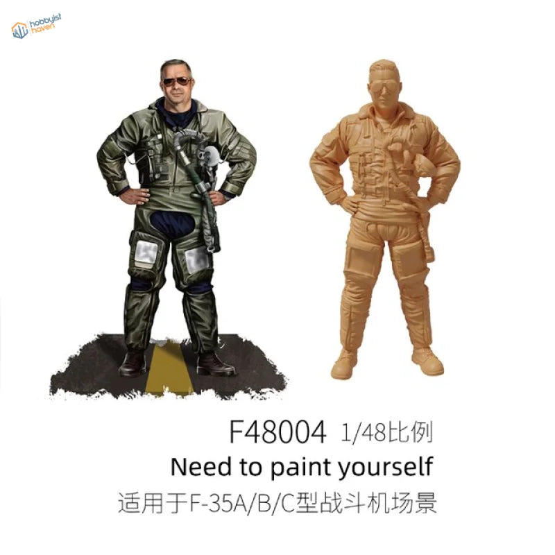 1/48 resin modern fighter pilots unpainted F-35 figure in olive drab tan