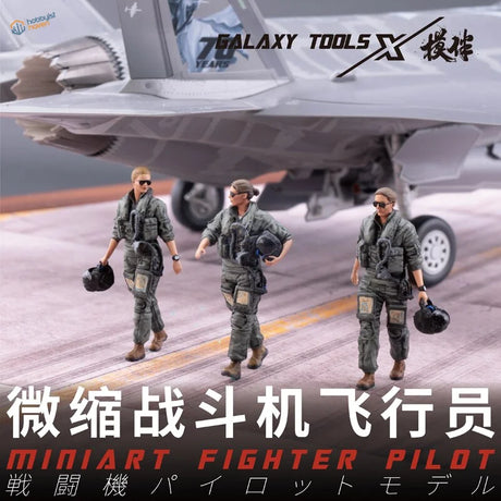 1/48 resin modern fighter pilots in olive flight suits before gray jet
