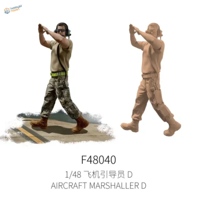 1/48 scale modern ground crew marshaller figure in tan uniform