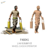 1/48 scale modern ground crew: tan uniform operator with headset, yellow tool cases