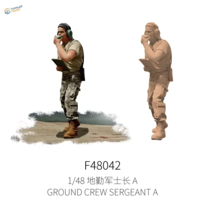 1/48 scale modern ground crew sergeant in tan uniform holding clipboard