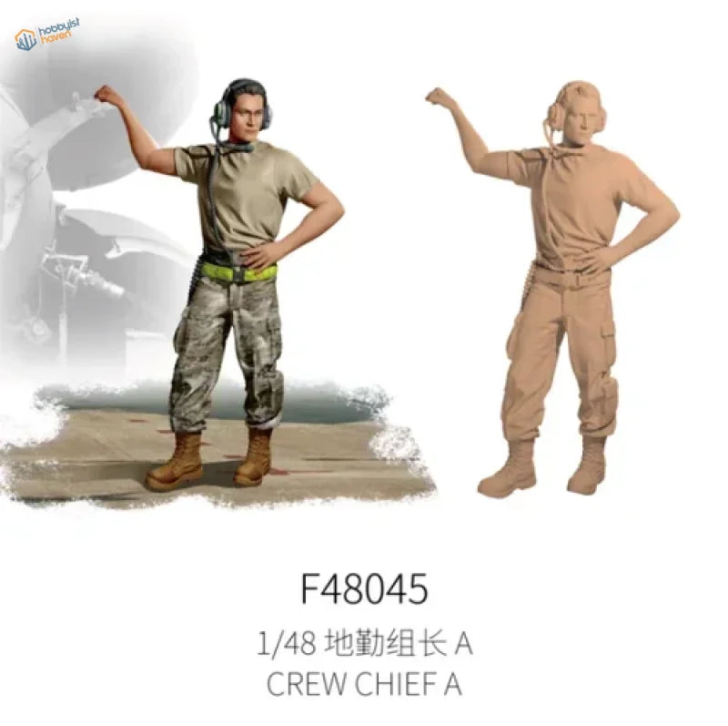 1/48 scale modern ground crew chief in tan uniform green belt brown boots