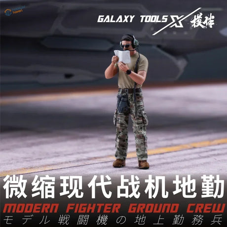 1/48 scale modern ground crew figurine in camouflage gear with headset