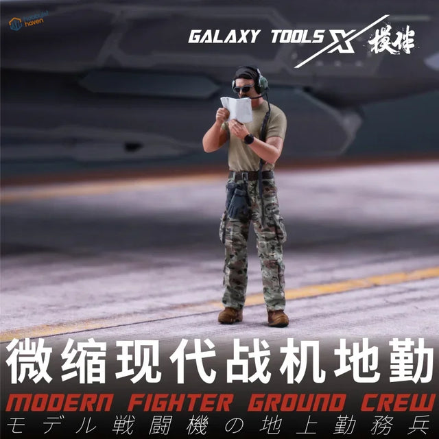 1/48 scale modern ground crew figurine in camouflage gear with headset