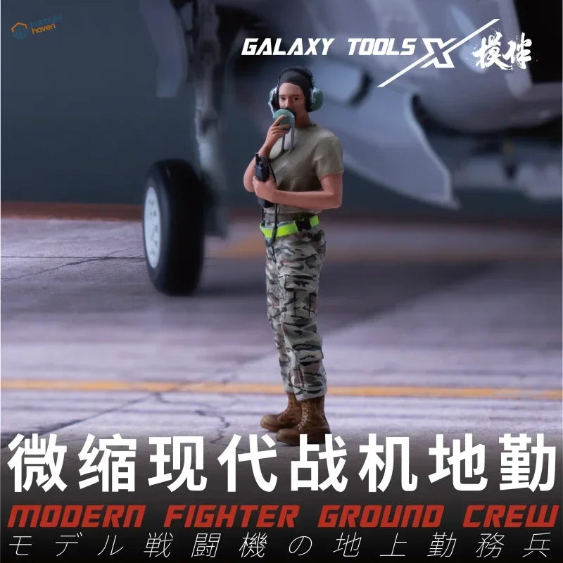 1/48 scale modern ground crew female in camouflage uniform with green headgear
