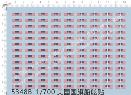 1/700 scale US flag decals for model ships on light blue sheet