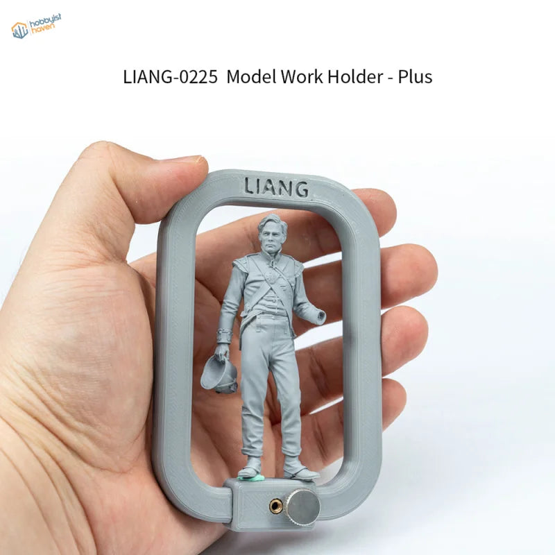 Gray plastic 1/72-1/24 figure holder for scale modeling with uniformed man figure