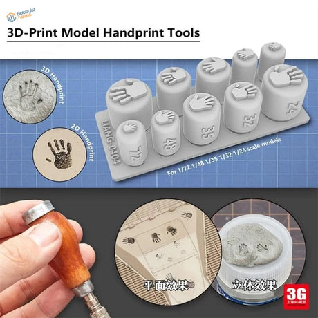 1/72 1/48 1/35 scale 3D printed handprint stamps with embossed palm molds