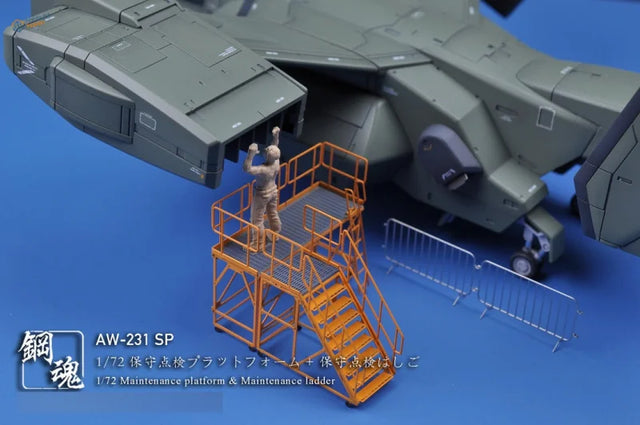 1/72 orange plastic maintenance platform and ladder for scale model aircraft