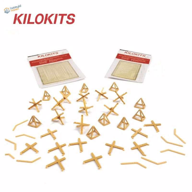 Gold-colored plastic connectors for 1/72 military anti-tank obstacles from Kilokits