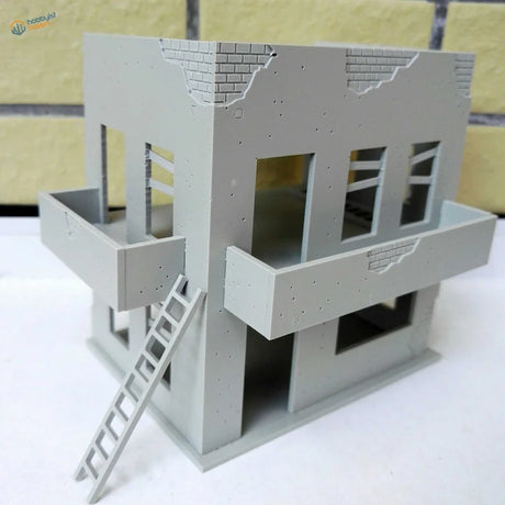 1/72 gray plastic modern building model kit with broken bricks and balconies