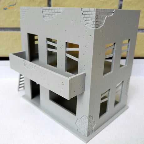 Gray 1/72 plastic modern building model kit with brick details