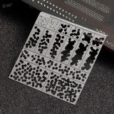 1/72 stencil for WWII German ambush camouflage, silver metal with black grid patterns