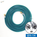 1/8 inch braided airbrush hose in blue and green with brass fittings 3 meters long for airbrush use