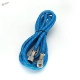 1/8 inch braided airbrush hose in blue with gold speckles and metallic threaded connectors for airbrush use