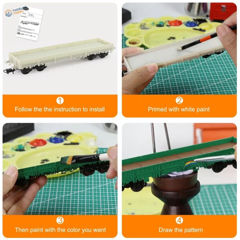 1/87 ho scale beige unpainted plastic flat car kit with black wheels for scale modeling tools and model building tools