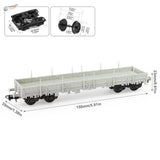 A detailed gray plastic 1/87 HO scale flat car model with black wheels ideal for scale modeling tools and model building tools