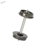 Black metal dumbbell-shaped pin with sharp spikes used with 1/87 HO scale metal train wheels for metal train models