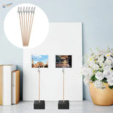 Six wooden photo stands with black bases and silver alligator clips
